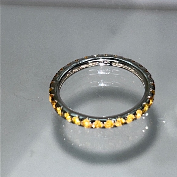NWOT Genuine Citrine Gemstone Sterling Silver Eternity Band Ring Bohemian Boho